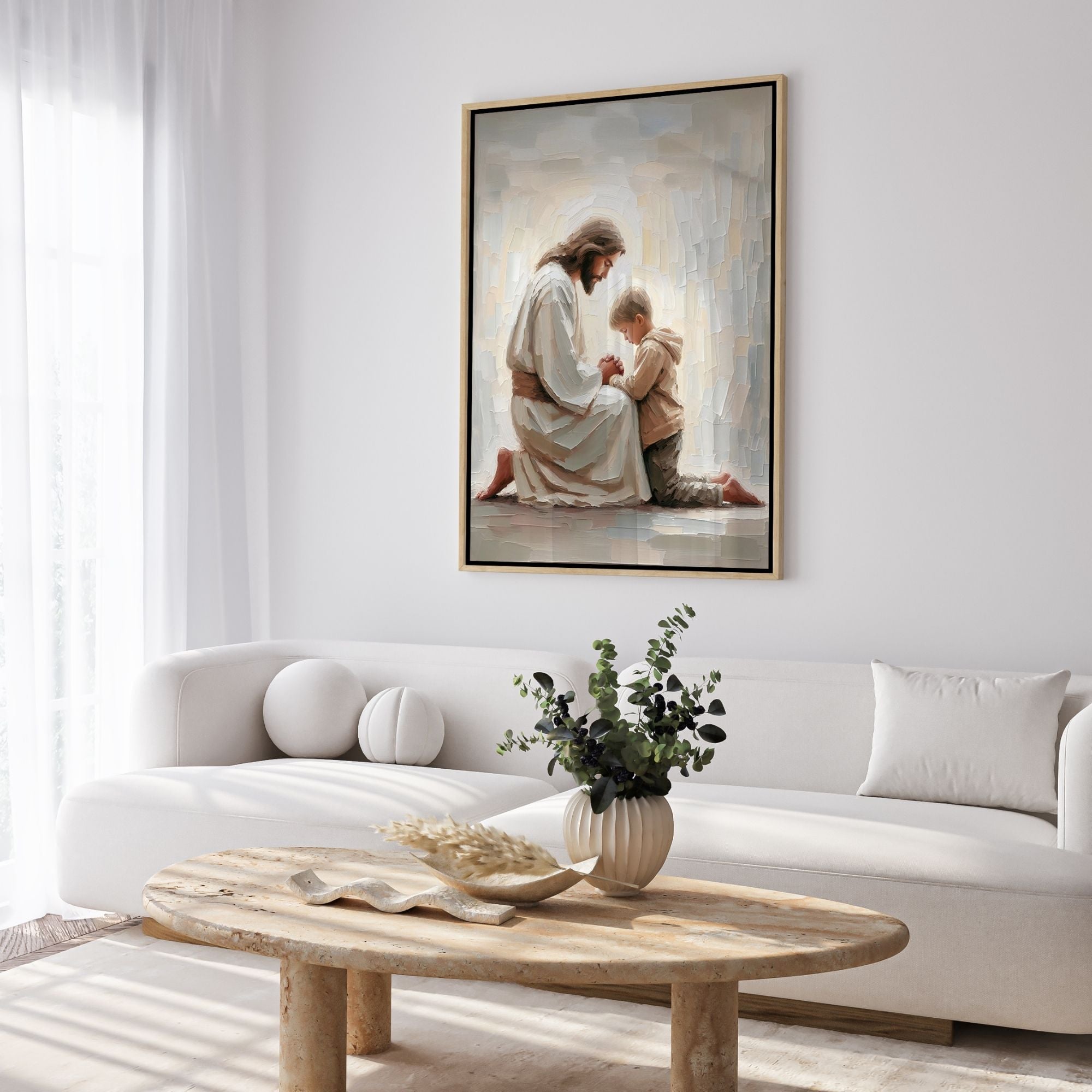Jesus Praying With Little Boy - Canvas