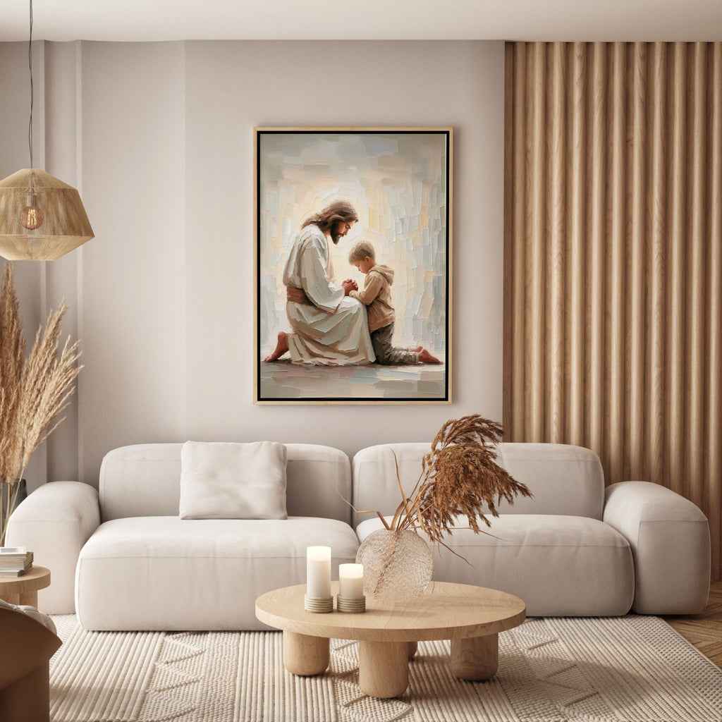 Jesus Praying With Little Boy - Canvas