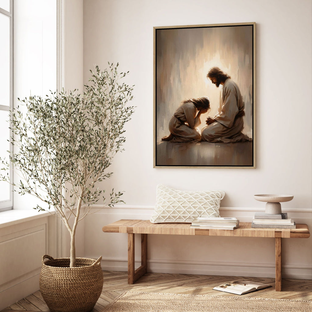 Girl Crying with Jesus - Canvas