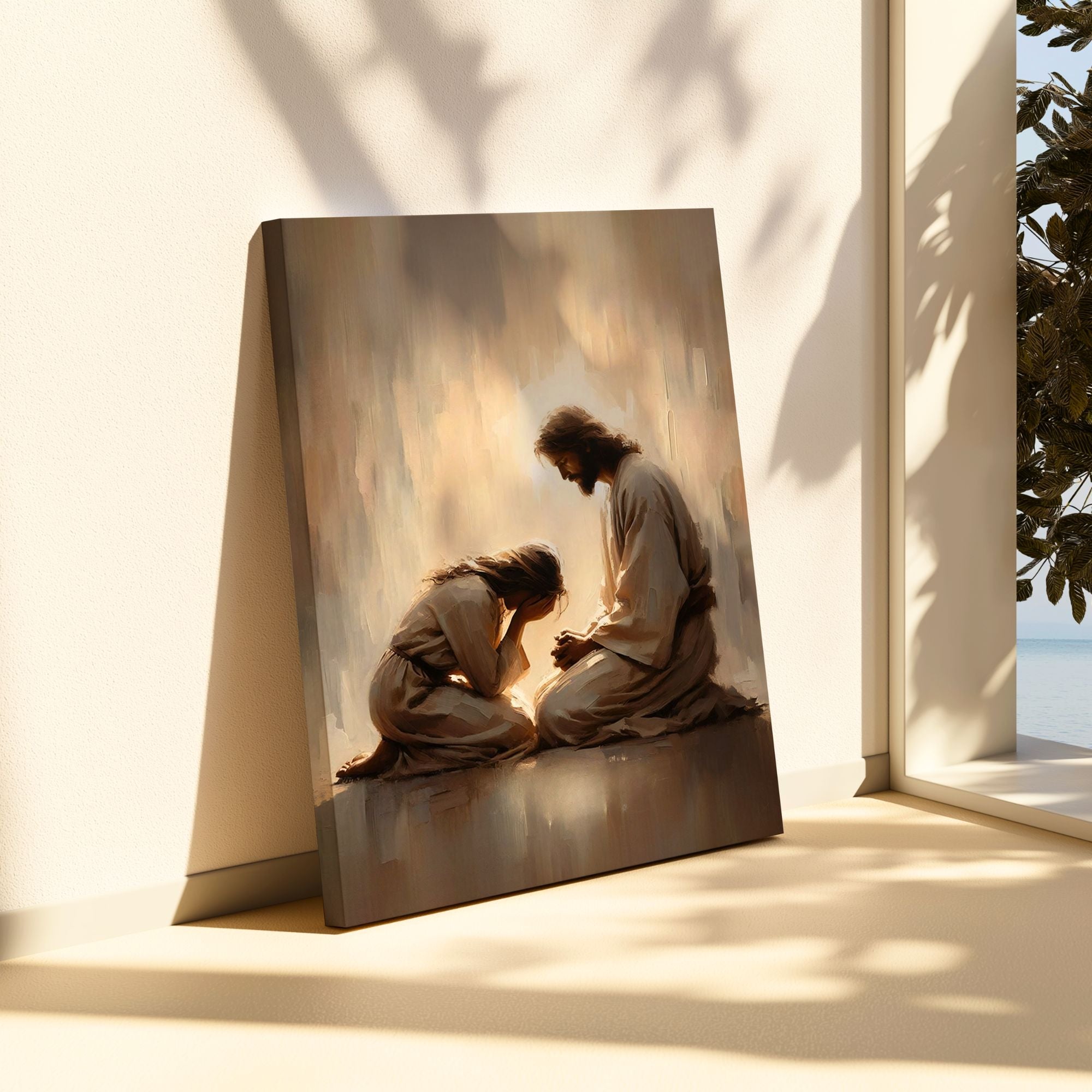 Girl Crying with Jesus - Canvas