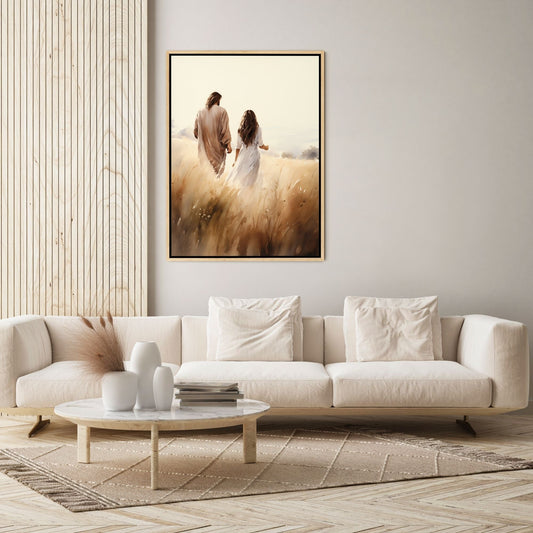 Jesus Walking With a Woman - Canvas