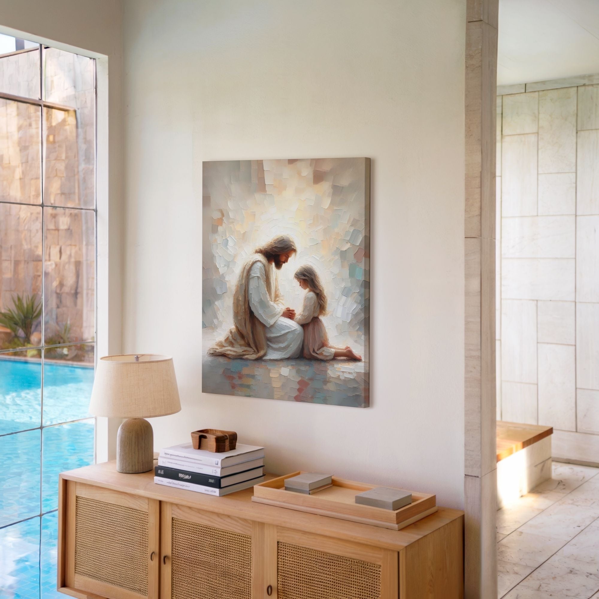 Jesus Praying With Little Girl - Canvas