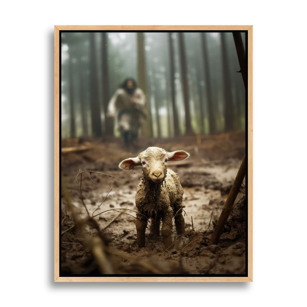 Jesus Running after a Lost Lamb - Canvas