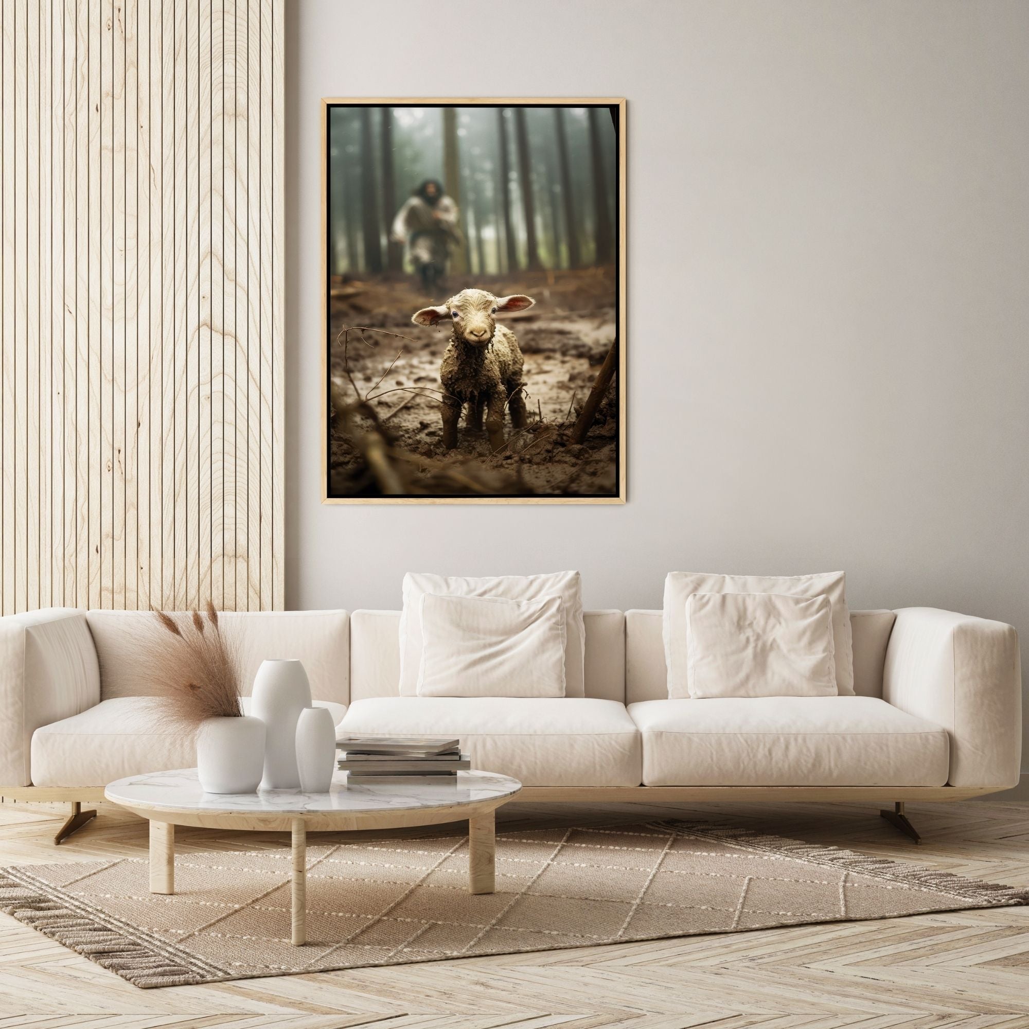 Jesus Running after a Lost Lamb - Canvas