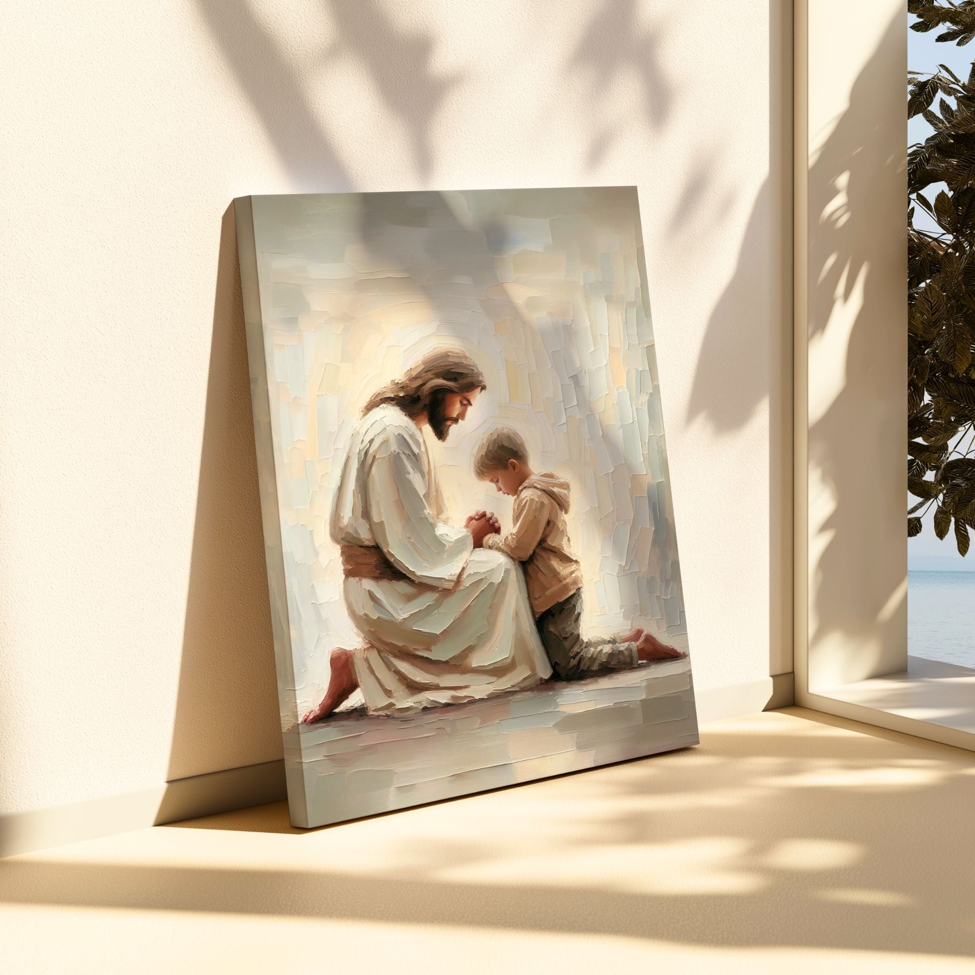 Jesus Praying With Little Boy - Canvas