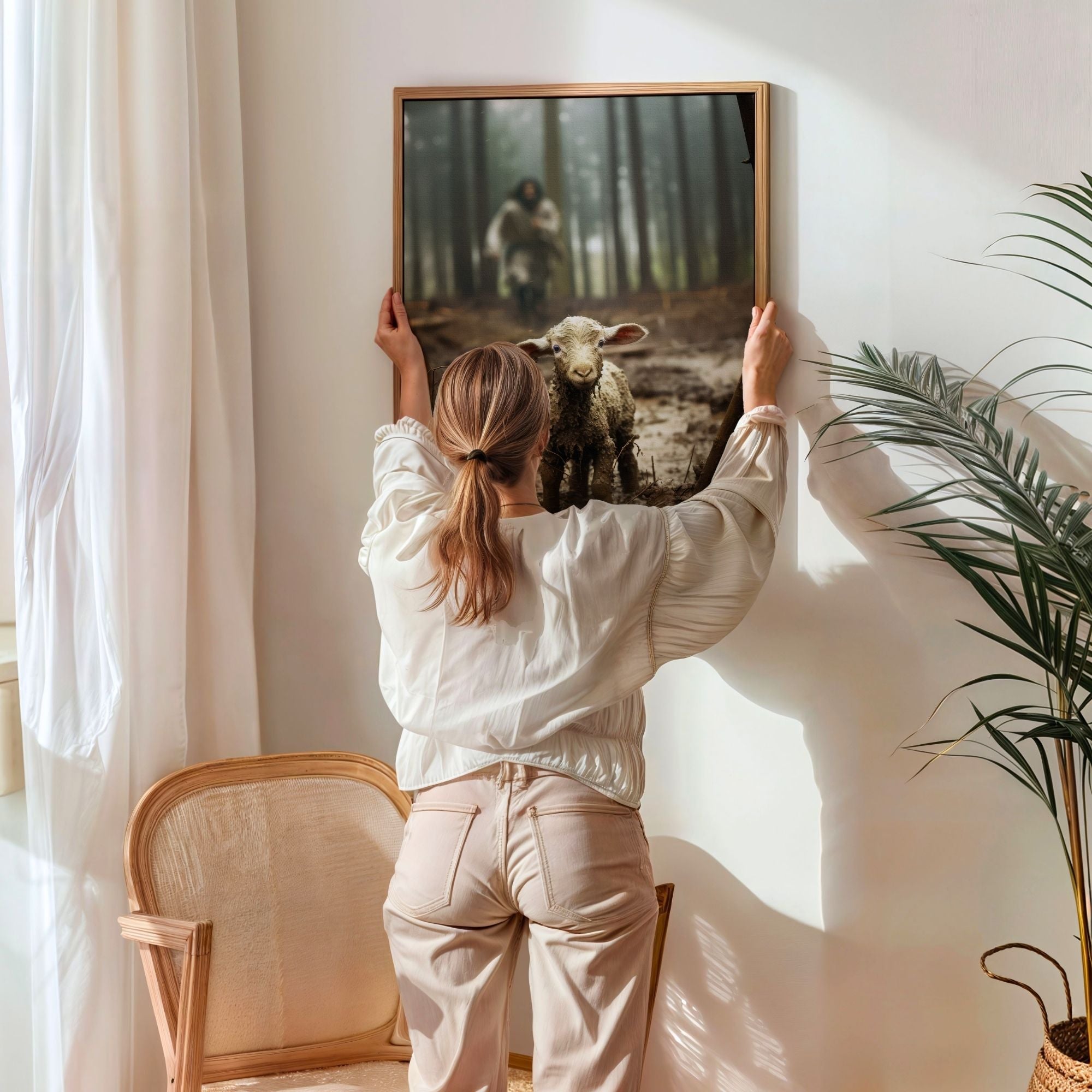 Jesus Running after a Lost Lamb - Canvas