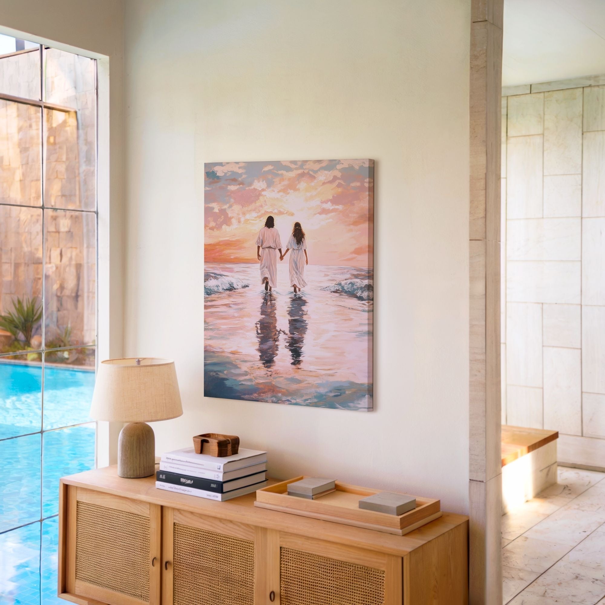 Jesus Walking on Water with Woman - Canvas