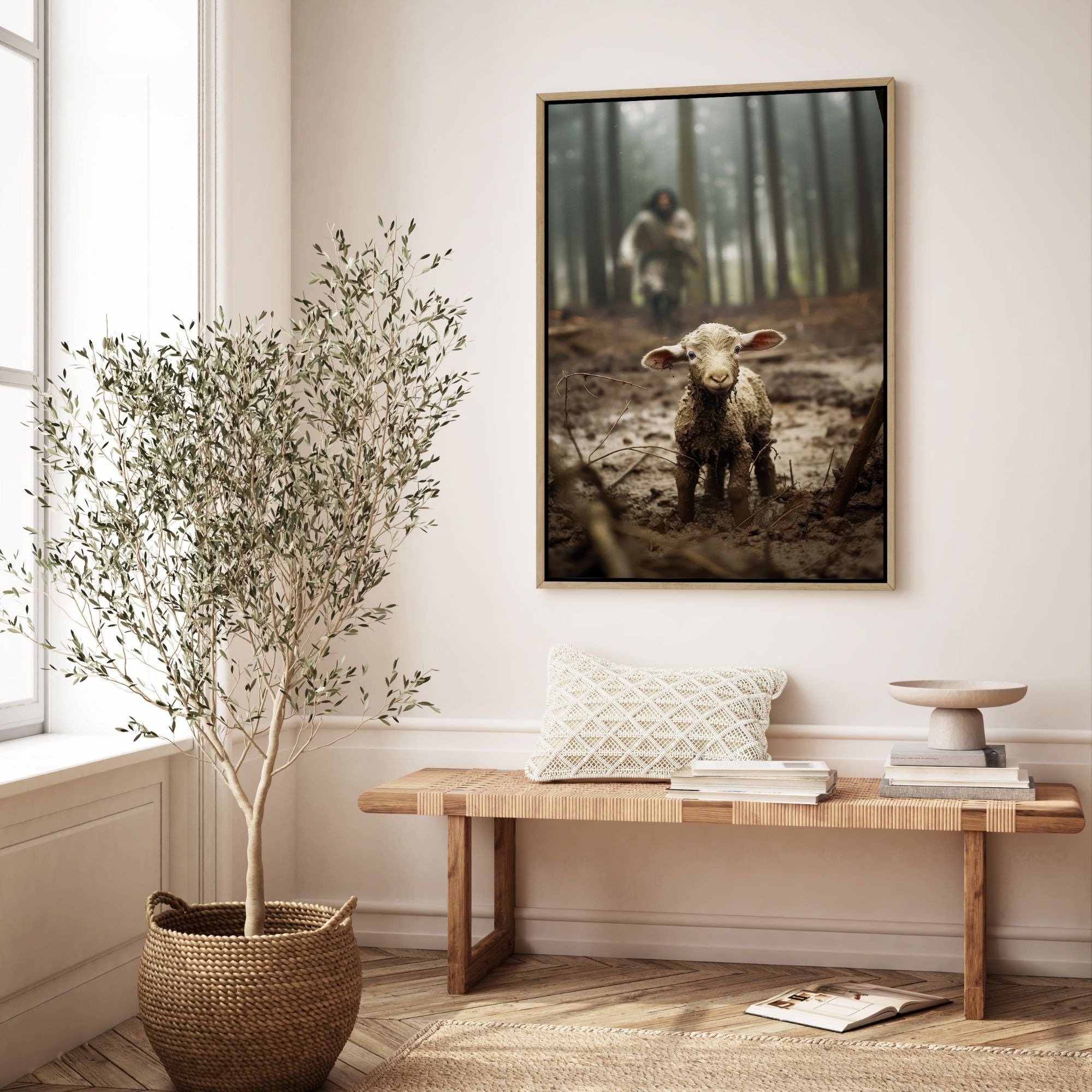 Jesus Running after a Lost Lamb - Canvas