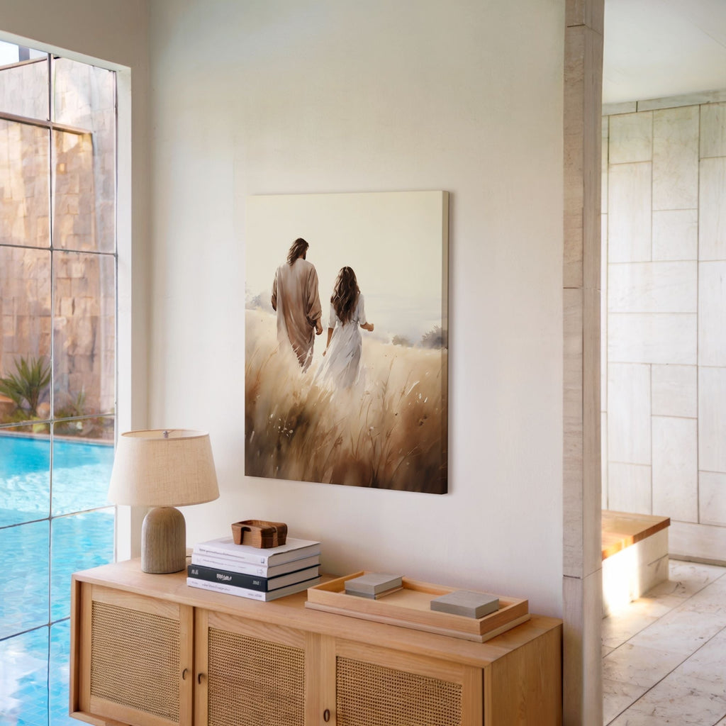 Jesus Walking With a Woman - Canvas